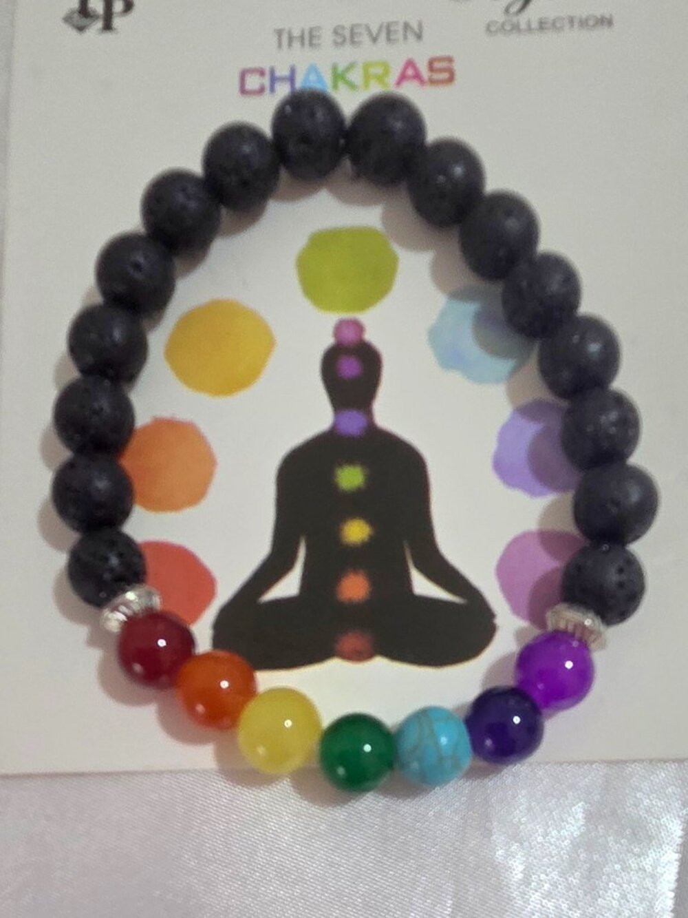 The 7 Chakra Black Beaded Stretch Bracelet Healing Crystal Energy Yoga Jewelry